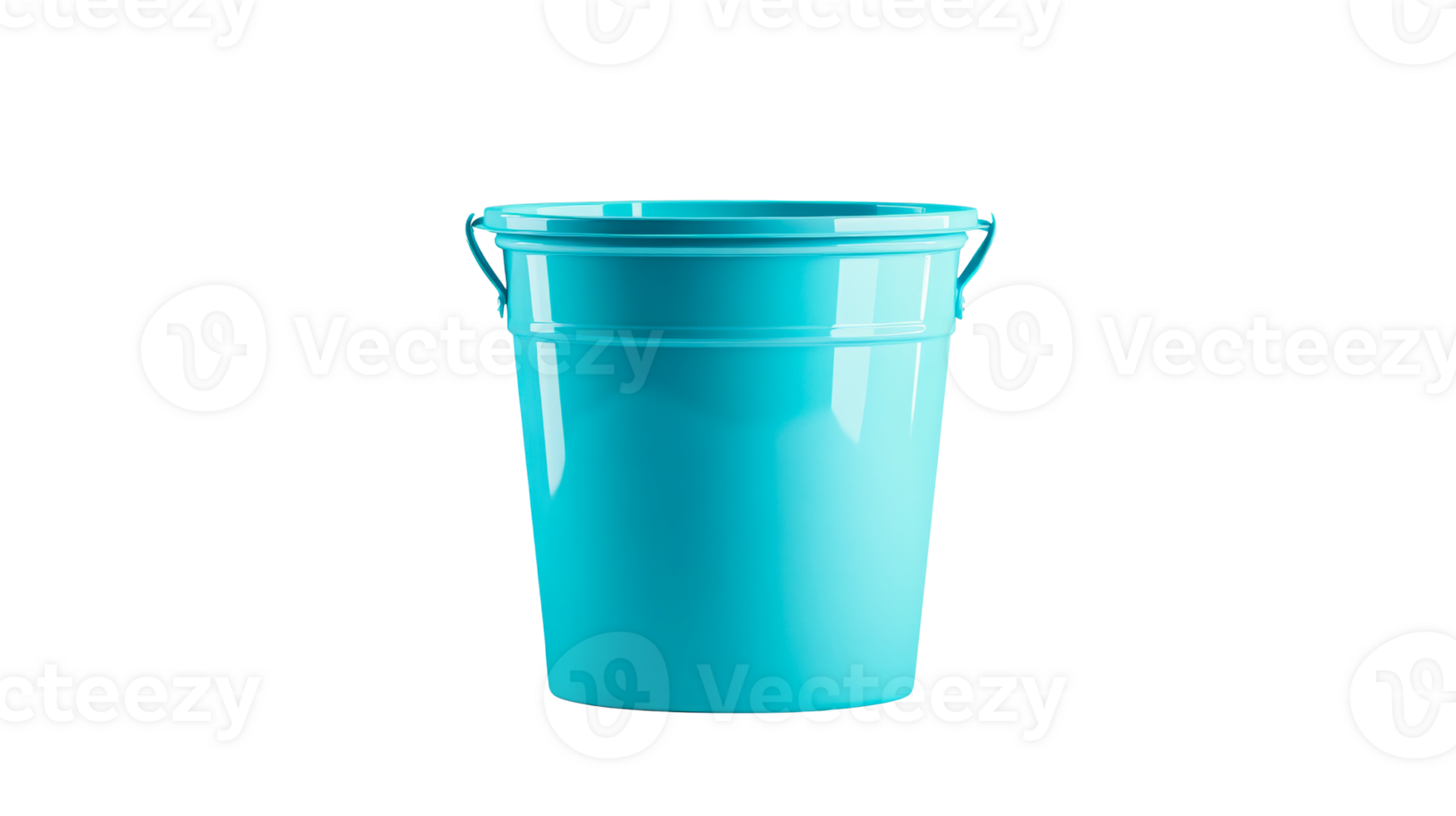 Stylish turquoise bucket with metal handle, container isolated, cut out transparent png