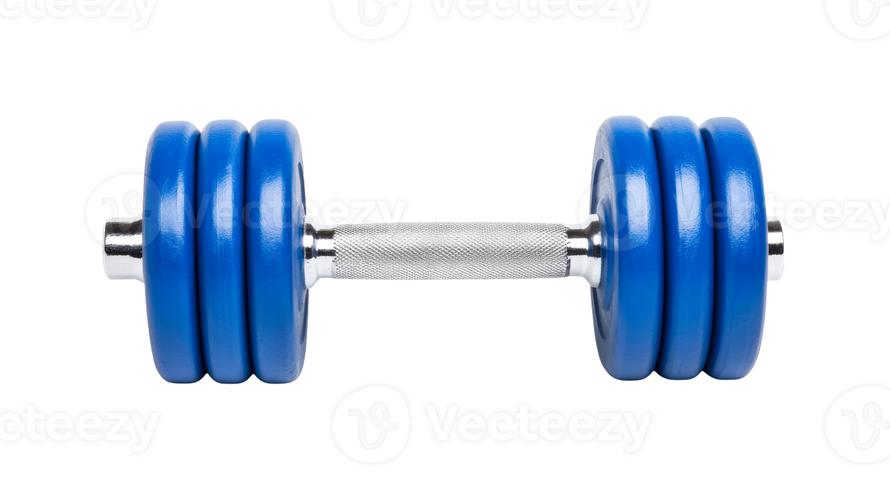 Dumbbell in blue color for fitness and strength training, cut out transparent png