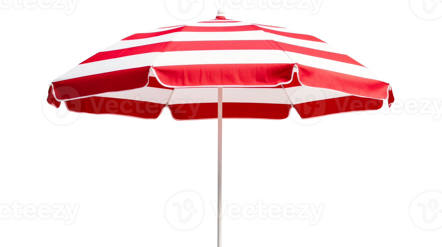 Red and white striped beach umbrella with transparent background png