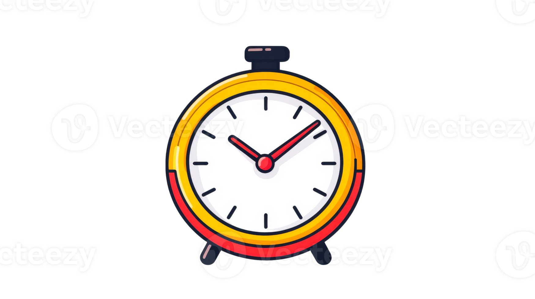 Clock with red and yellow details, time display, alarm clock , cut out transparent png