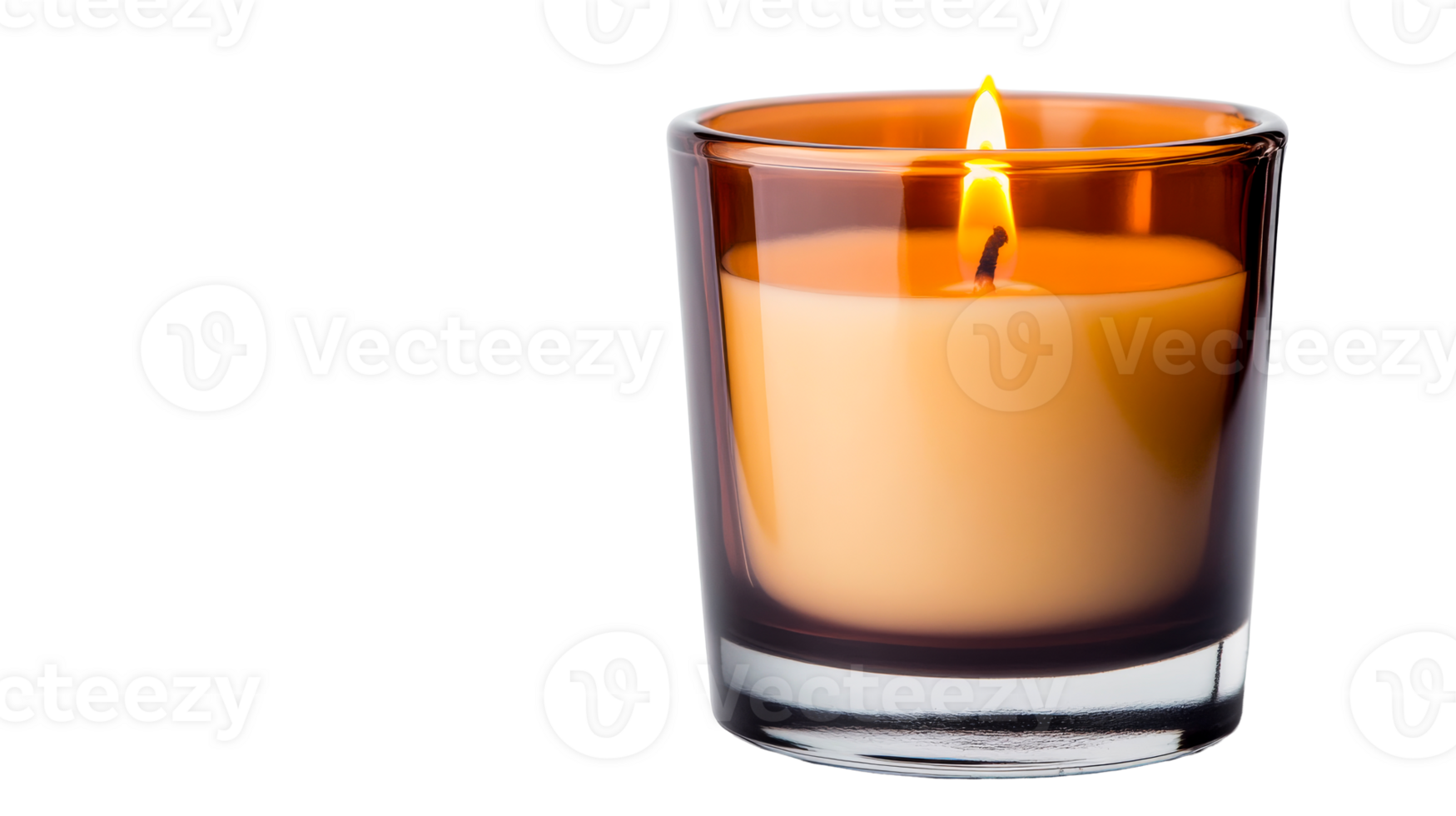 Candle flame in brown glass holder, ambiance decoration, cut out transparent png
