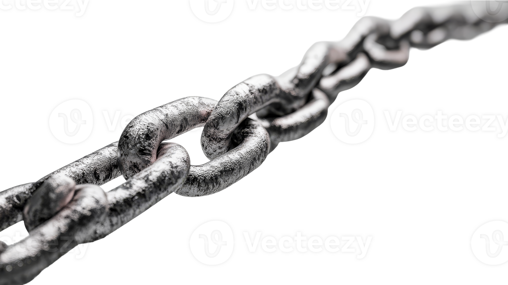 Metallic silver chain links, interconnected, strong, cracked, isolated, cut out transparent png
