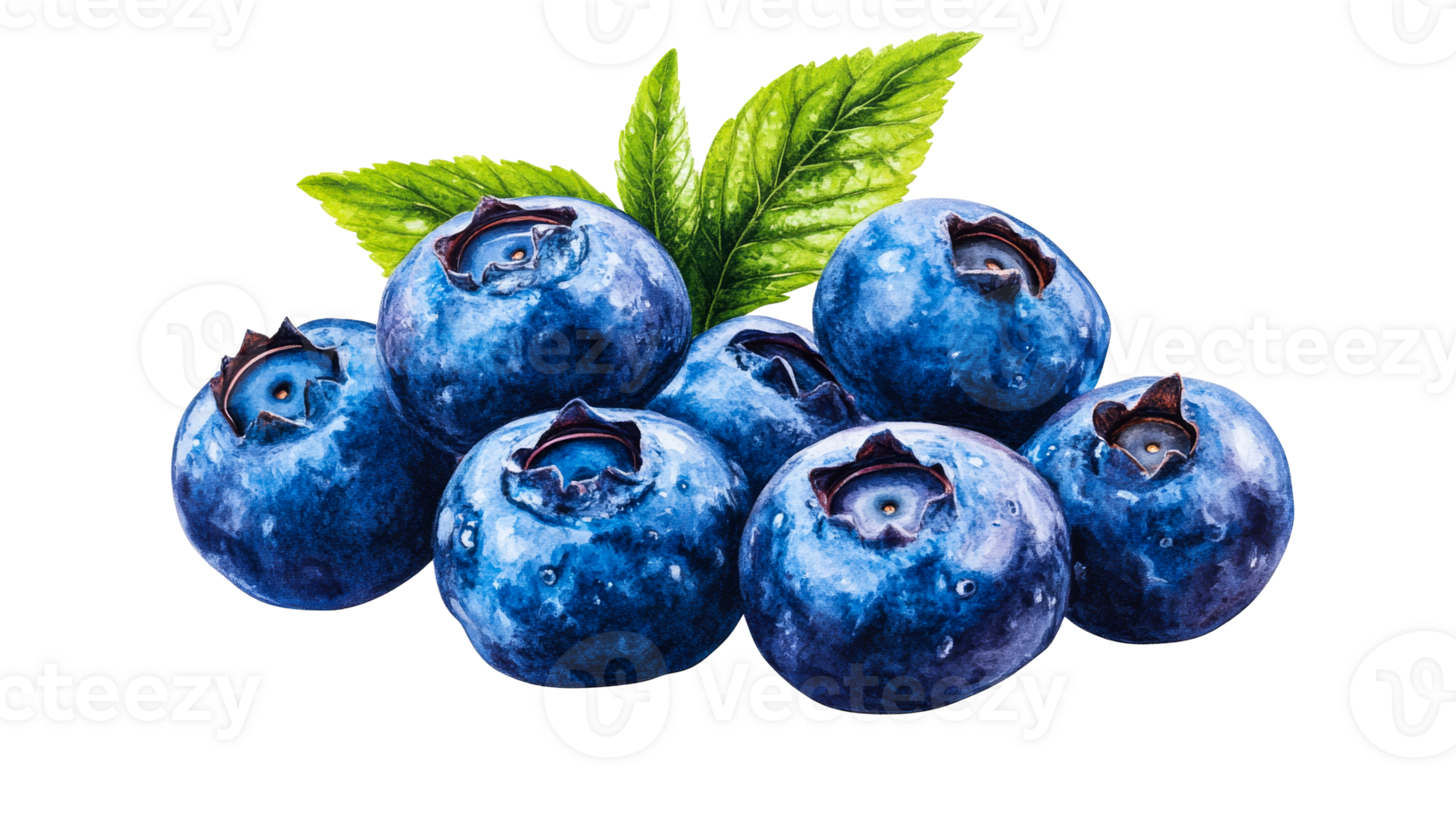 Blueberries isolated on transparent background, ripe berries, cut out transparent png