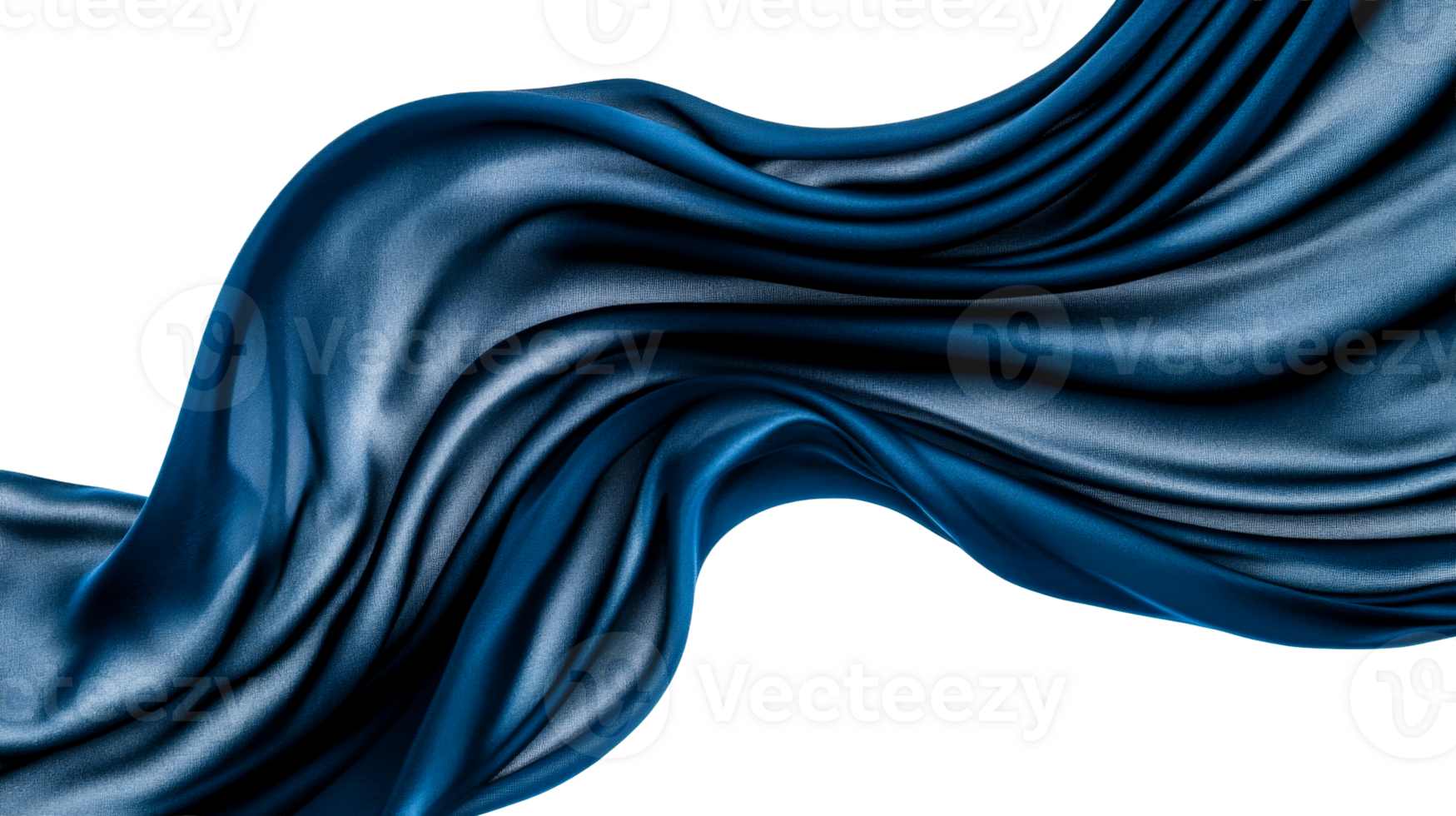 Elegant flowing satin fabric in blue with rippling effect, cut out transparent png