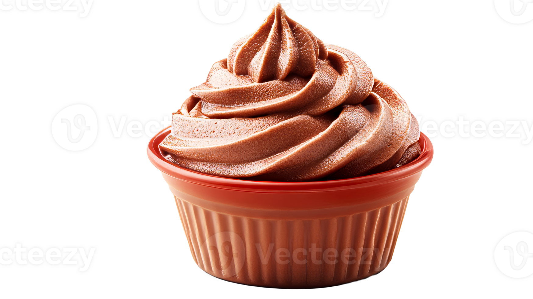 Delicious chocolate soft serve in brown bowl, creamy sweetness, cut out transparent png