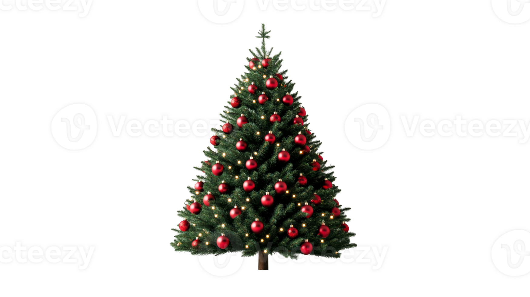 Christmas tree with red balls and lights, decorated tree, cut out transparent png