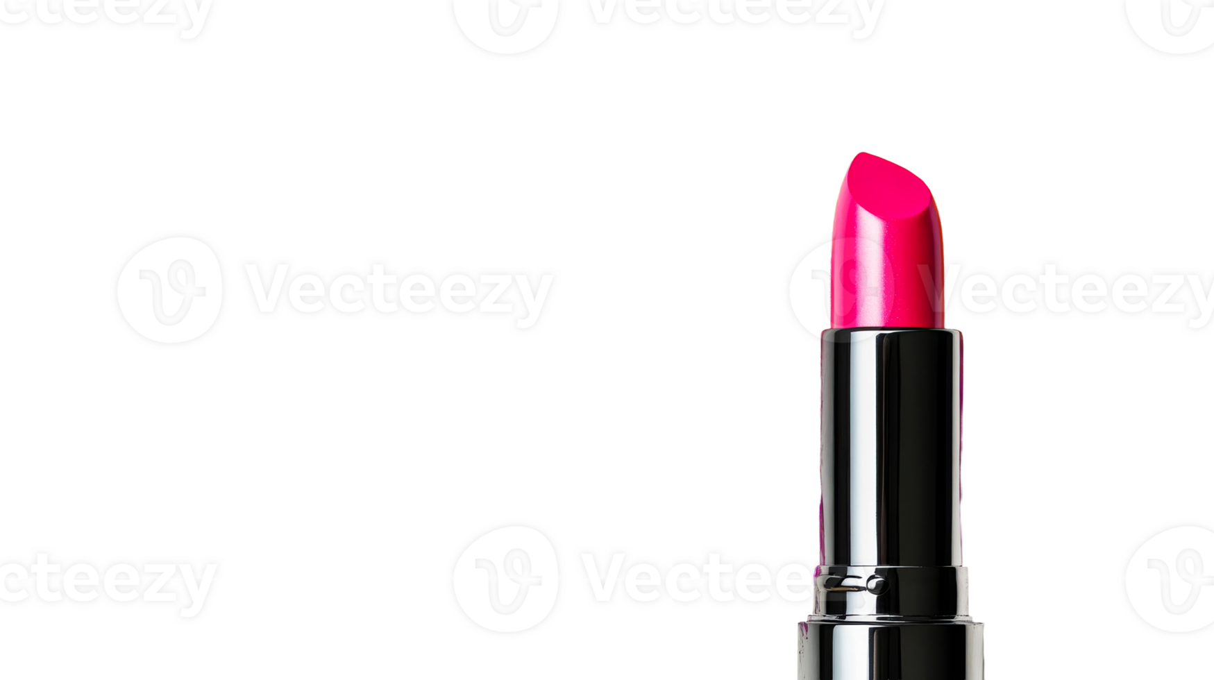 Bright pink lipstick with silver case against black, cut out transparent png