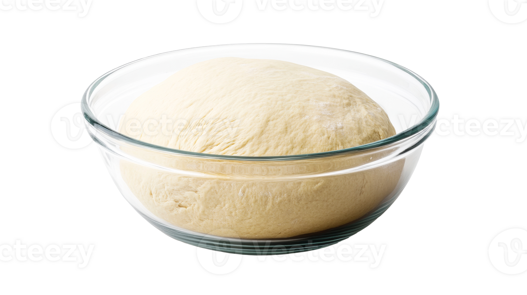 Dough rises in glass bowl, cooking ingredient preparation, cut out transparent png