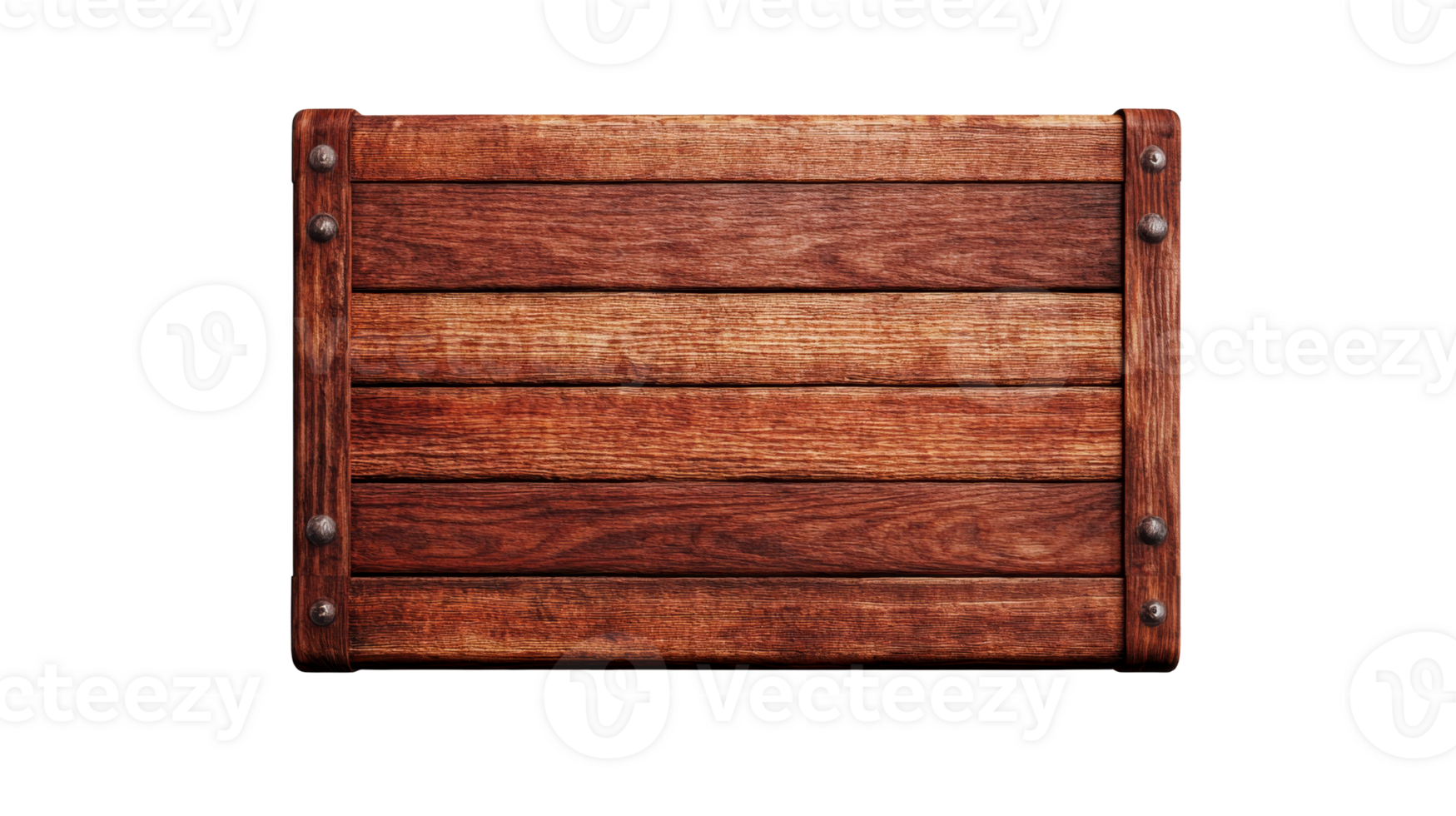 Wooden plank sign rustic with studs dark brown texture, cut out transparent png
