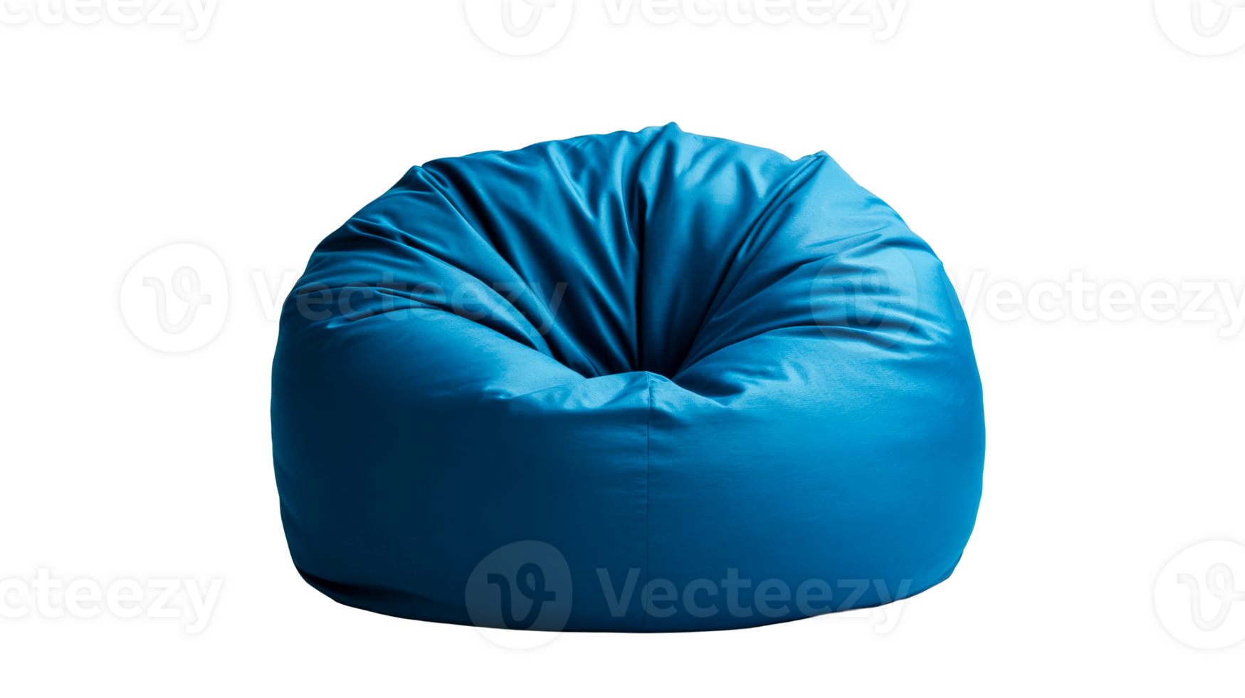Stylish blue beanbag chair isolated against black background, cut out transparent png