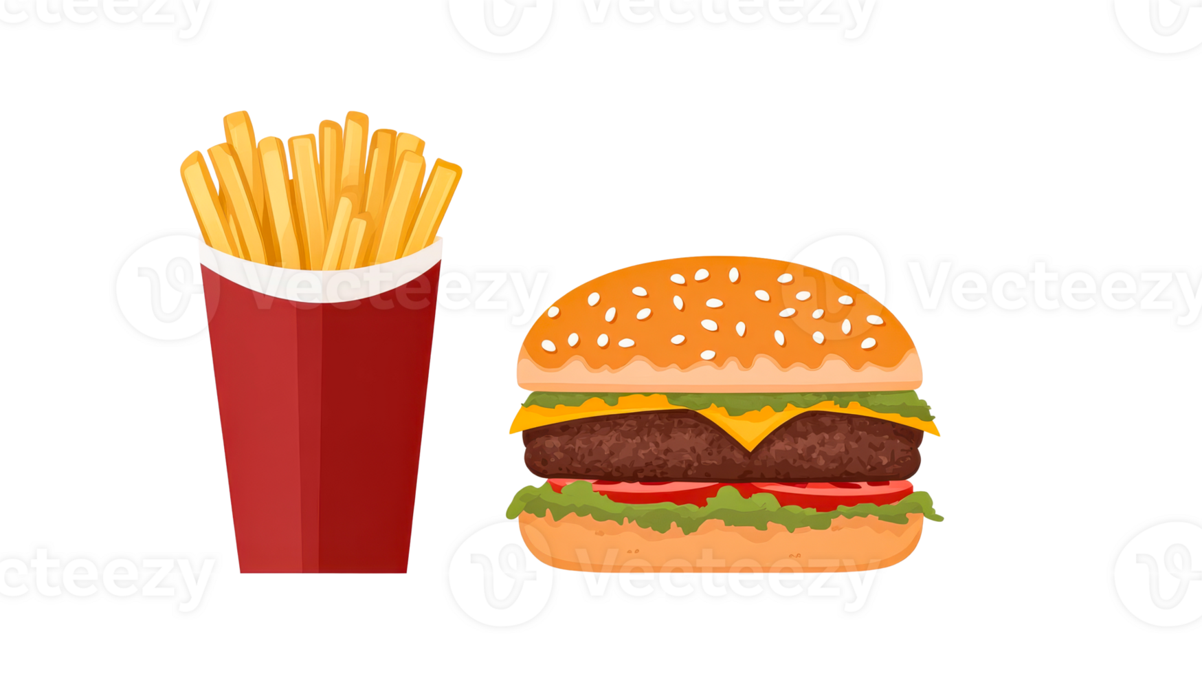 Burger and Fries, fast food meal combo, cutout transparent png