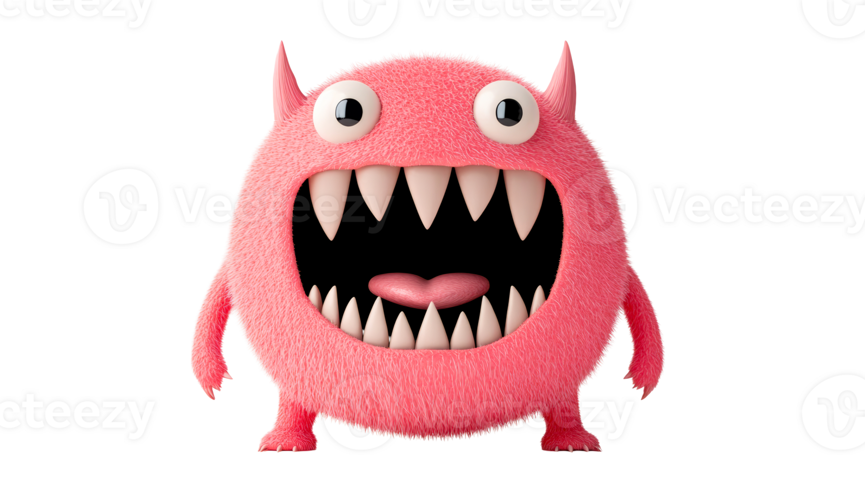 Furry pink monster showing teeth, cut out transparent png