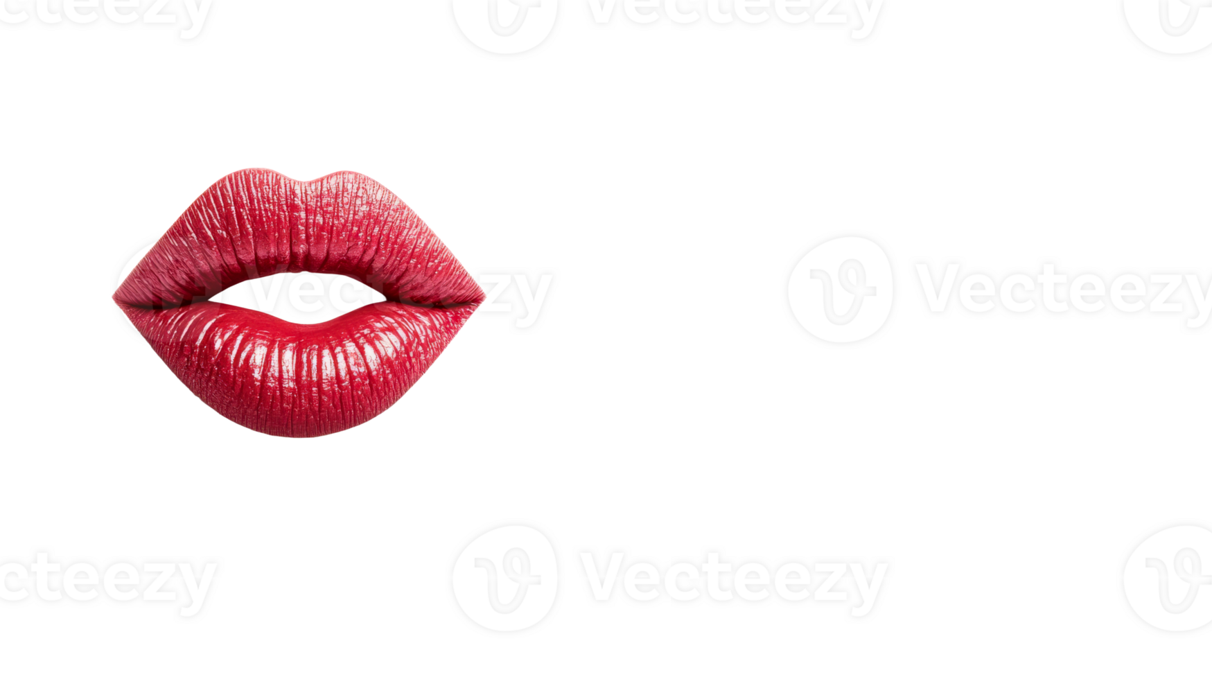 Red lips with glossy texture on dark background, cut out transparent png