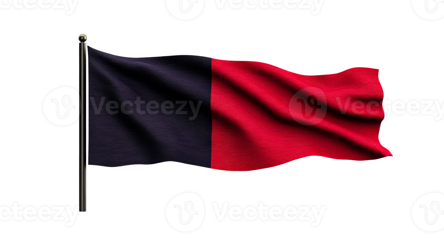 Half-Colored Flag Waving on Pole Against Black Backdrop, cut out transparent png