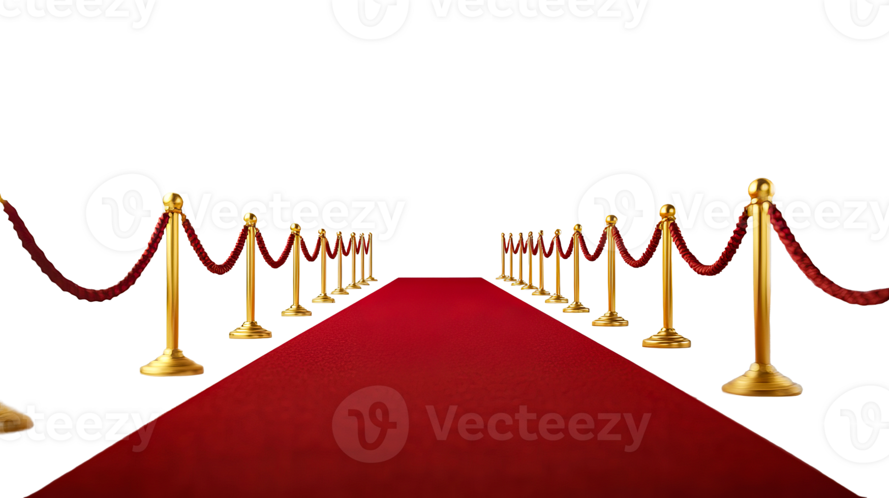 Red carpet with gold stanchions and velvet ropes, cut out transparent png