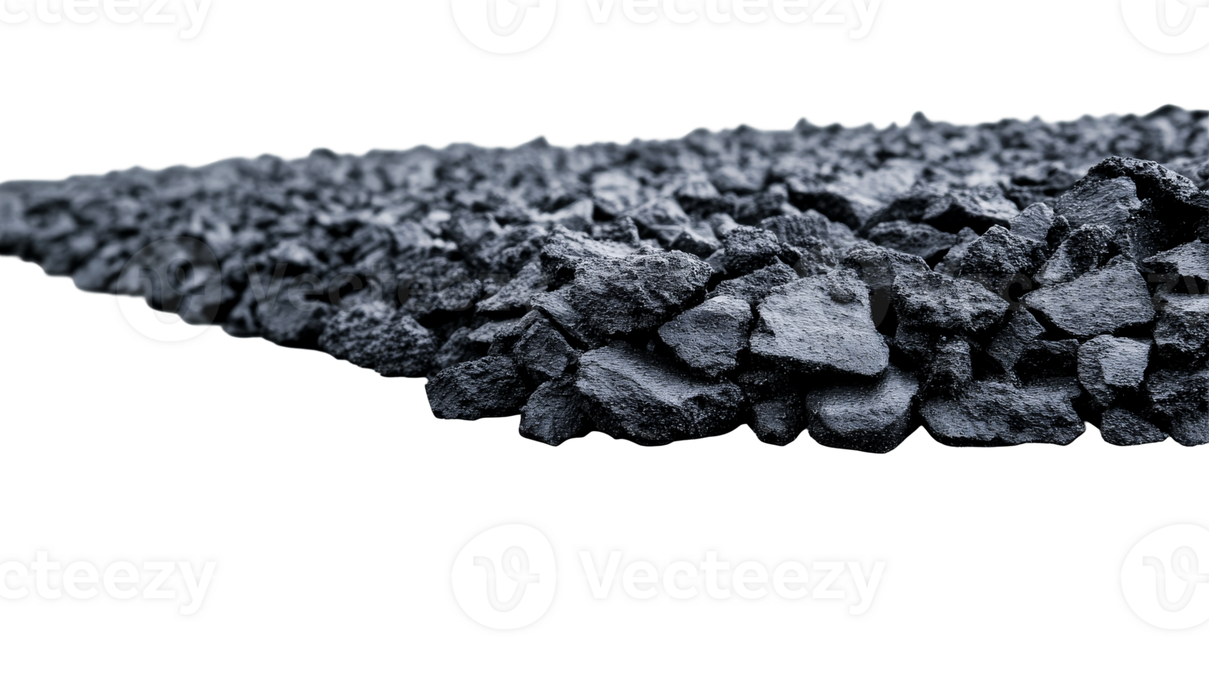 Pile of textured coal and rocks, black background, cut out transparent png