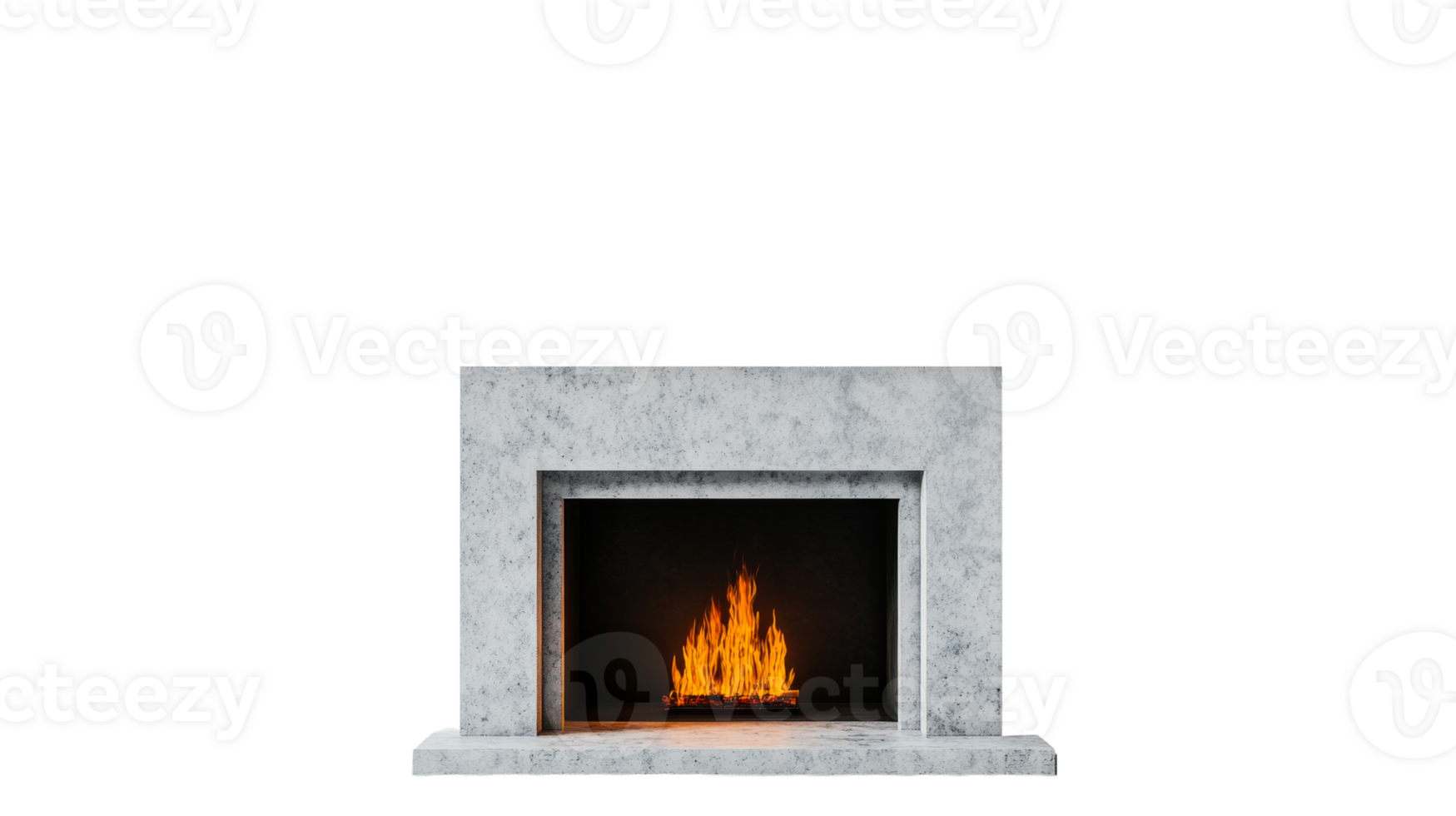 Fireplace with burning flame, cozy and relaxing interior, cut out transparent png