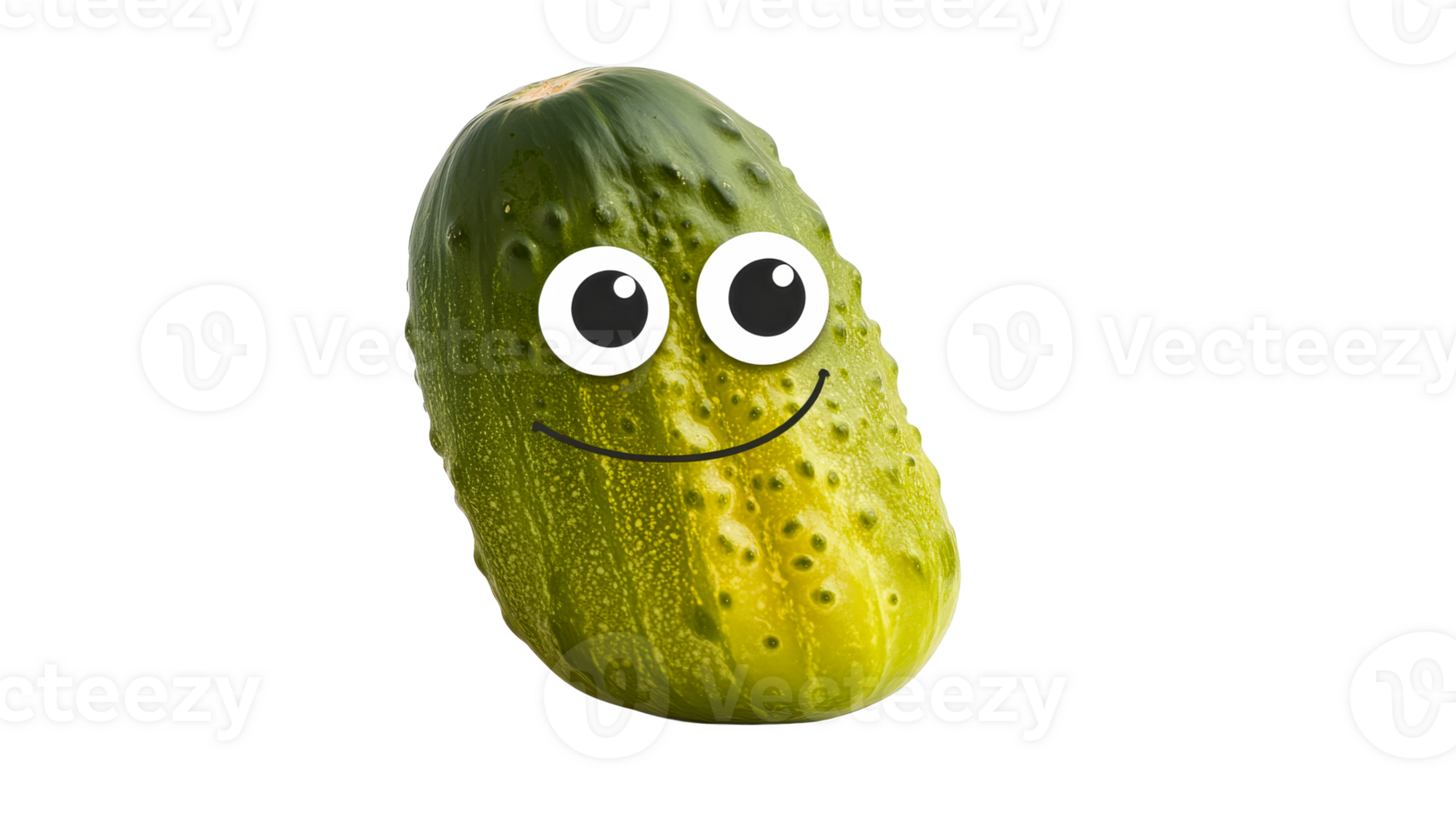 Humorous cucumber vegetable with happy cartoon face, cut out transparent png