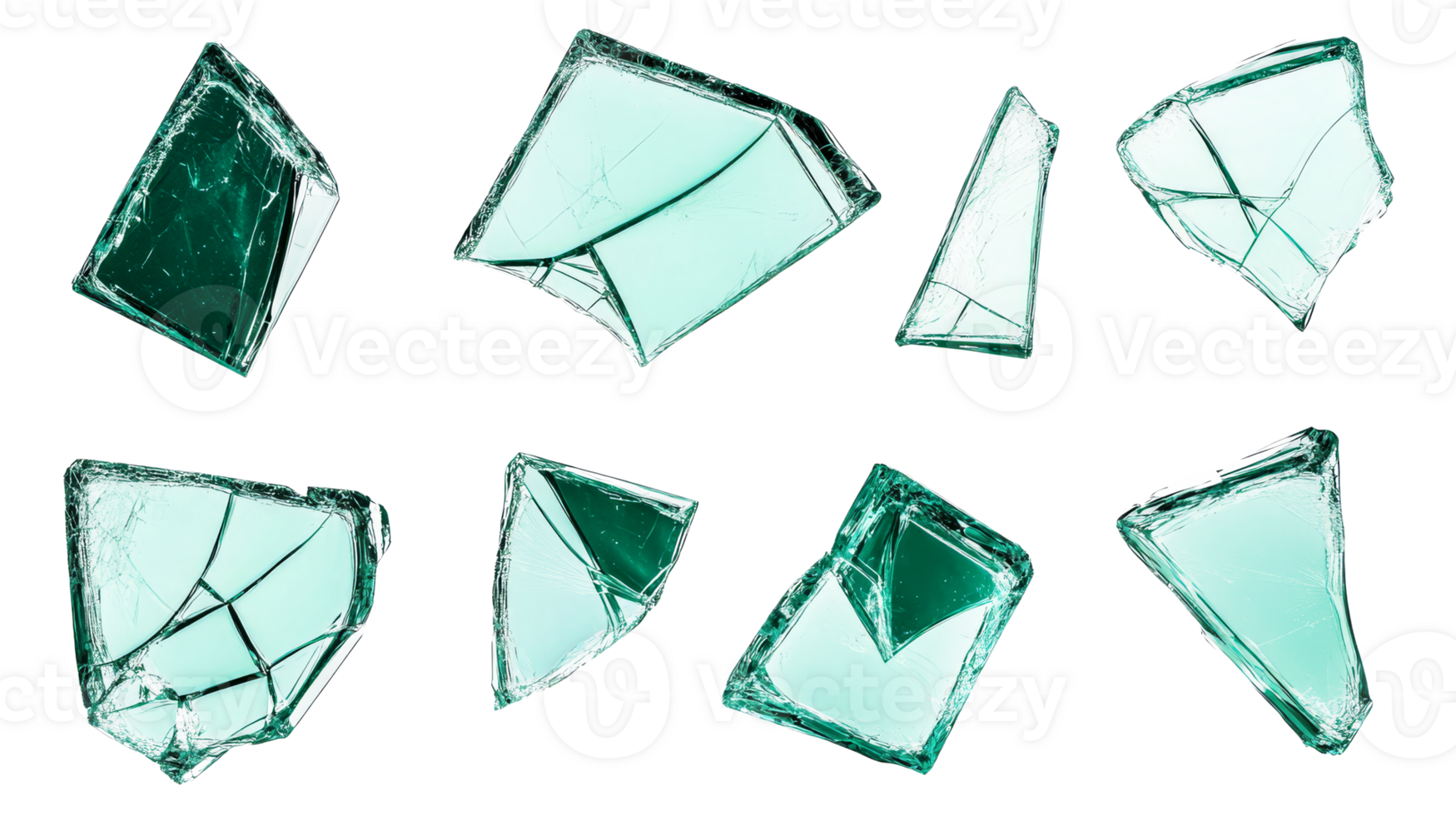Shards of glass, broken, isolated on black, destruction, sharp, cut out transparent png
