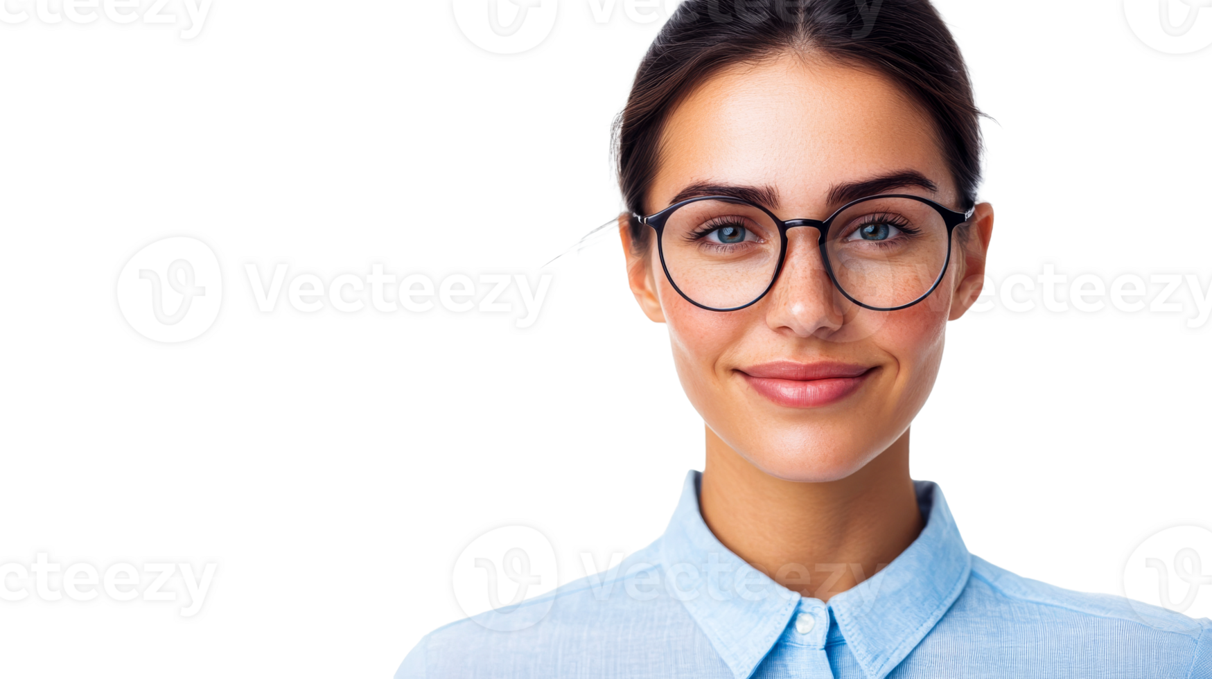 Smiling young professional woman in glasses, cut out transparent png