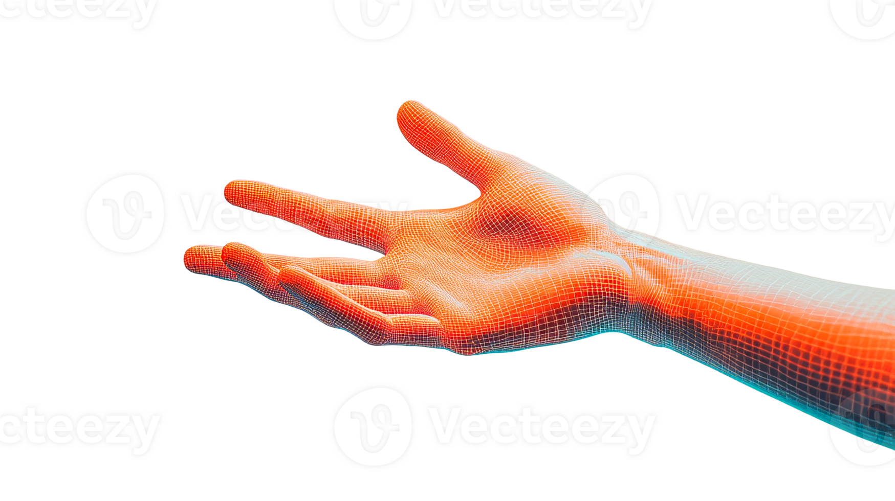 3D hand mesh grid with outstretched palm, cut out transparent png