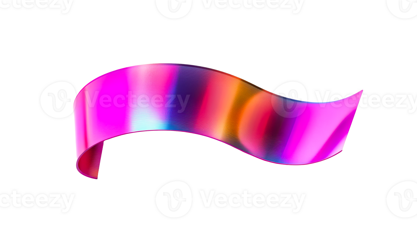 Abstract flowing ribbon with iridescent colors and texture, cut out transparent png