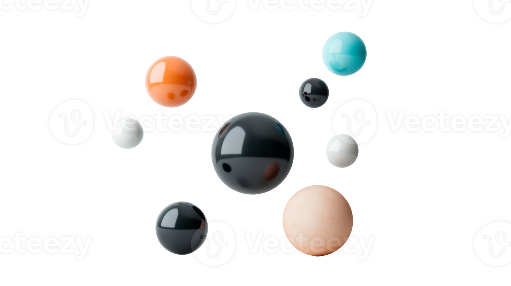 Glossy Colorful Spheres Floating in Space, Cut Out Transparent png