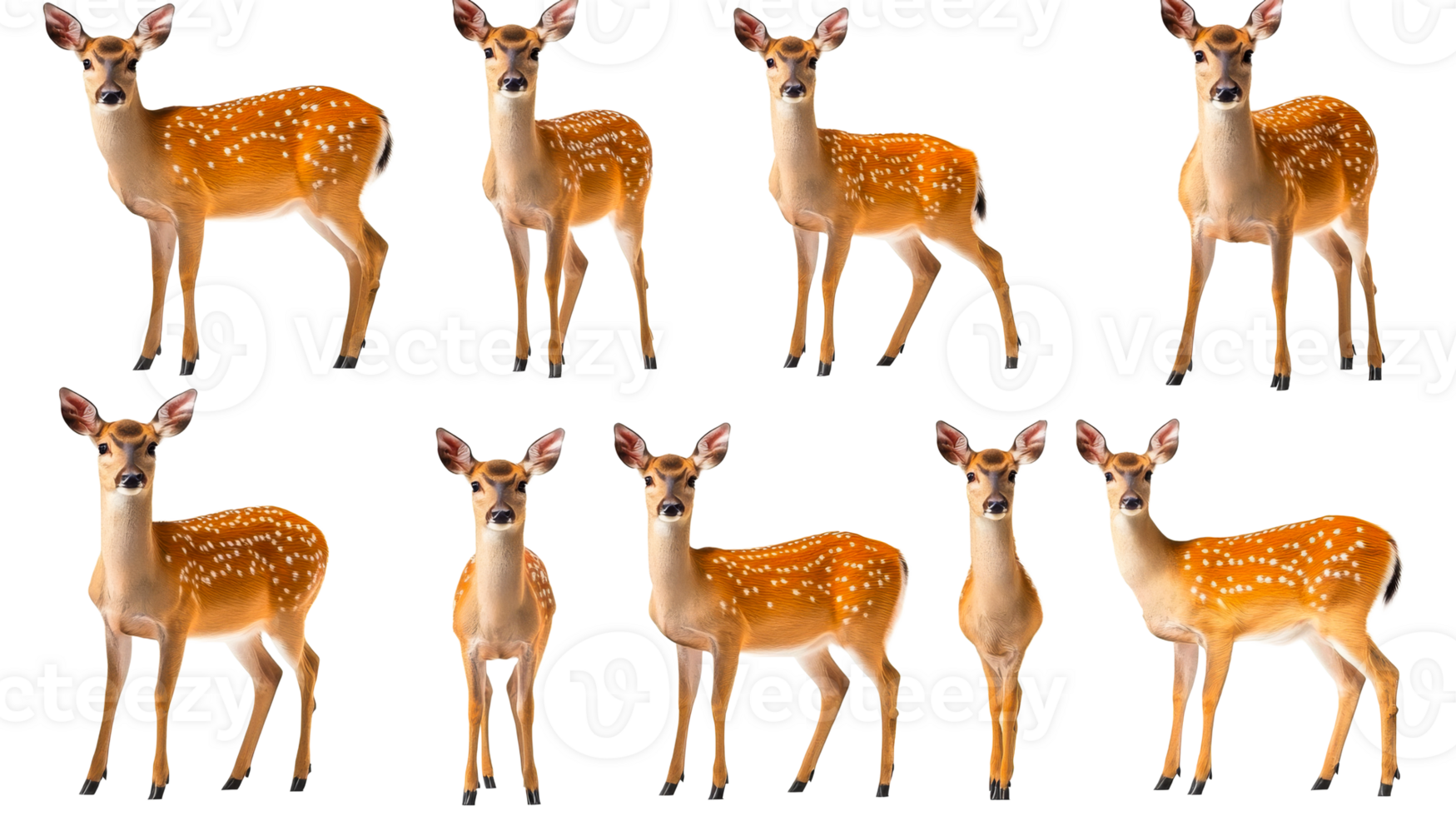 Sika deer portraits on black background in studio, cut out transparent png