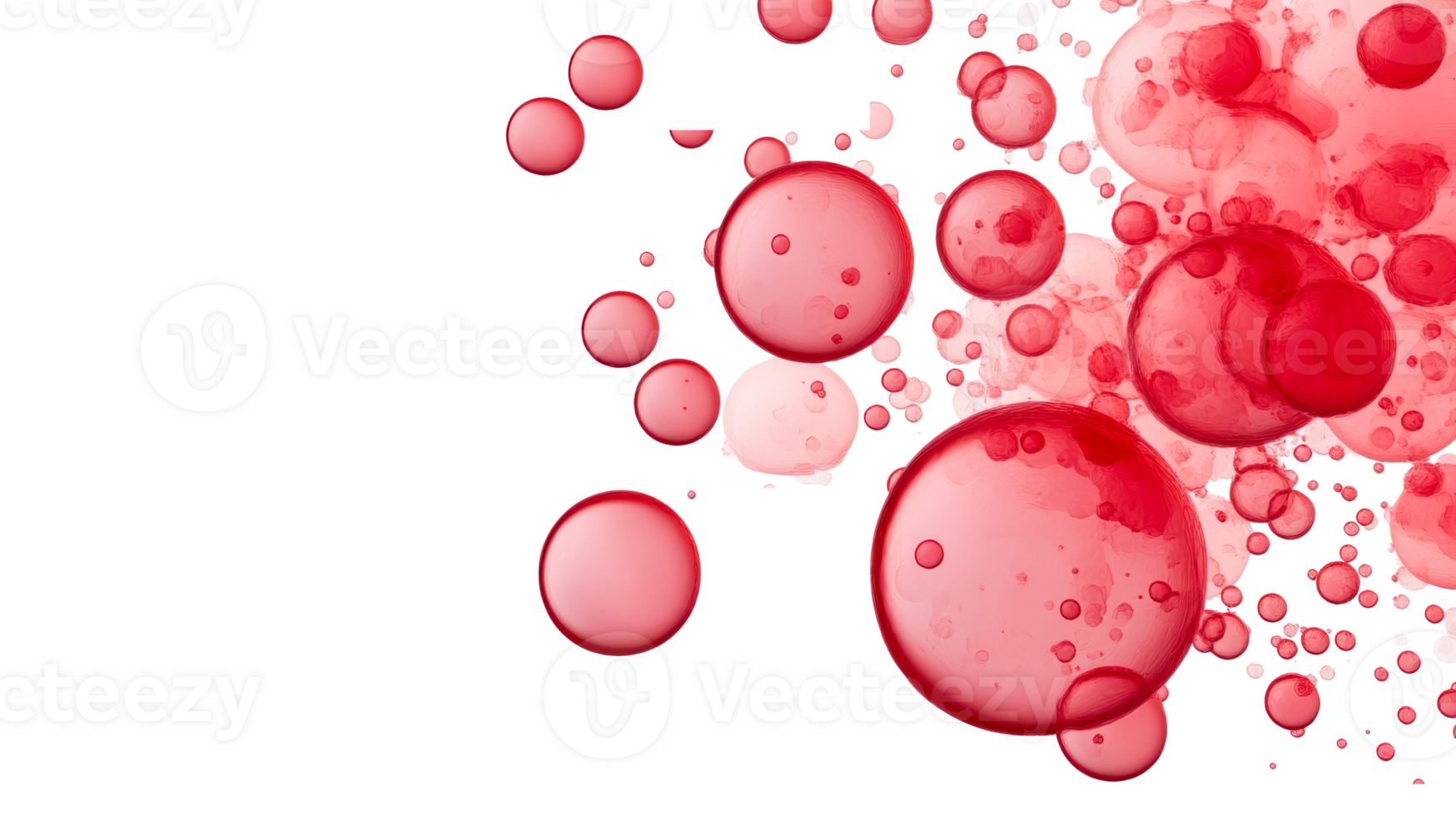 Bright red spheres cluster on black background, cut out transparent png