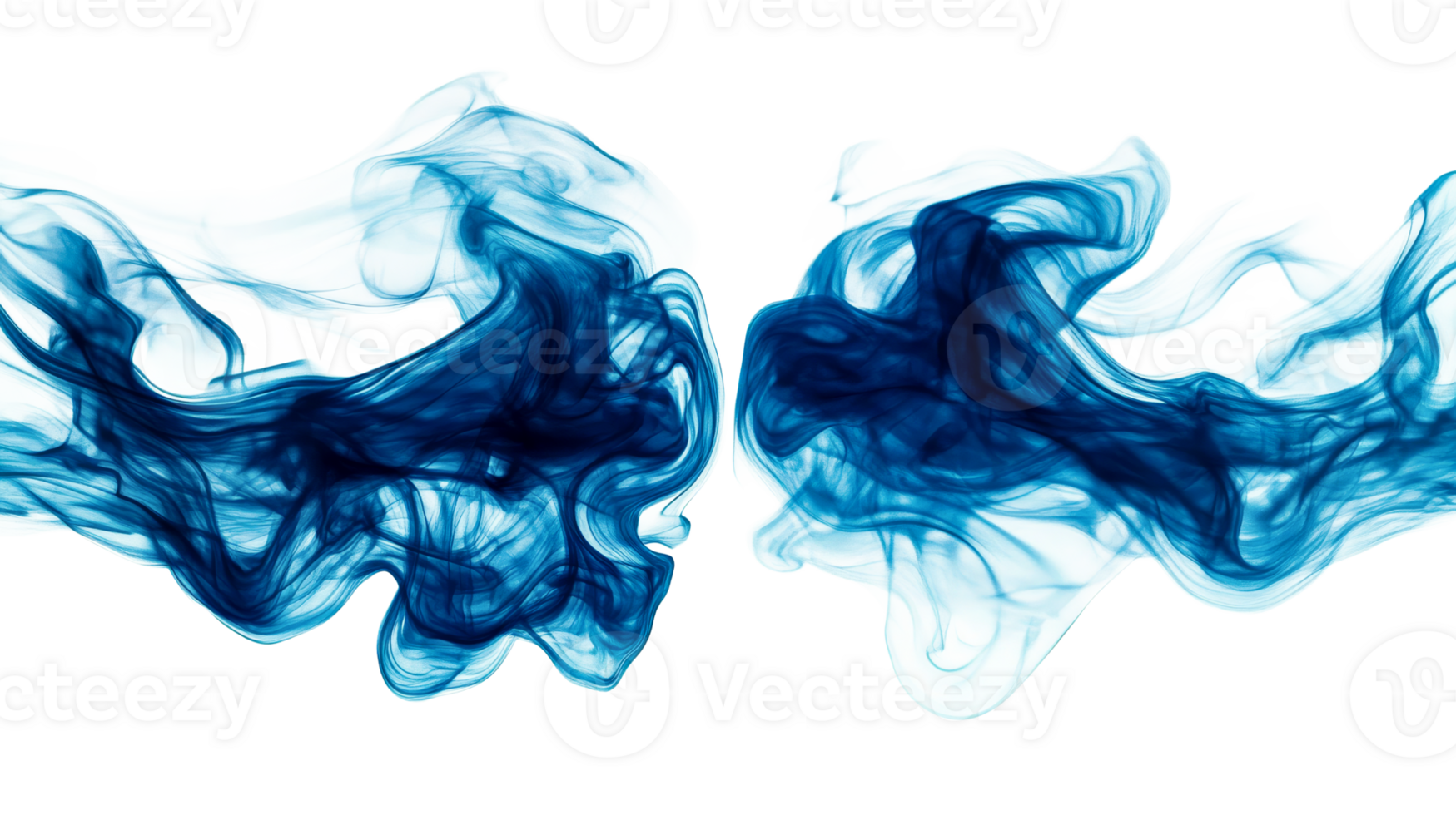 Blue smoke design element on black background, cut out transparent png