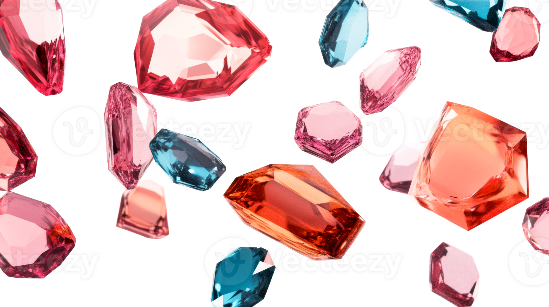 Colorful gems assortment on black background in studio, cut out transparent png