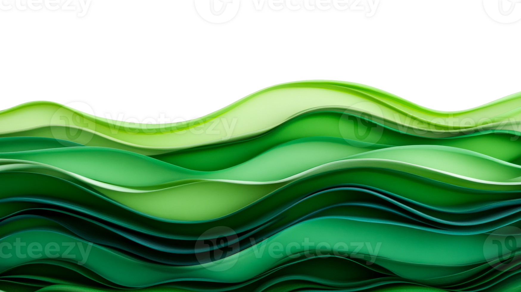 Green layered wavy shapes pattern abstract background, cut out transparent png
