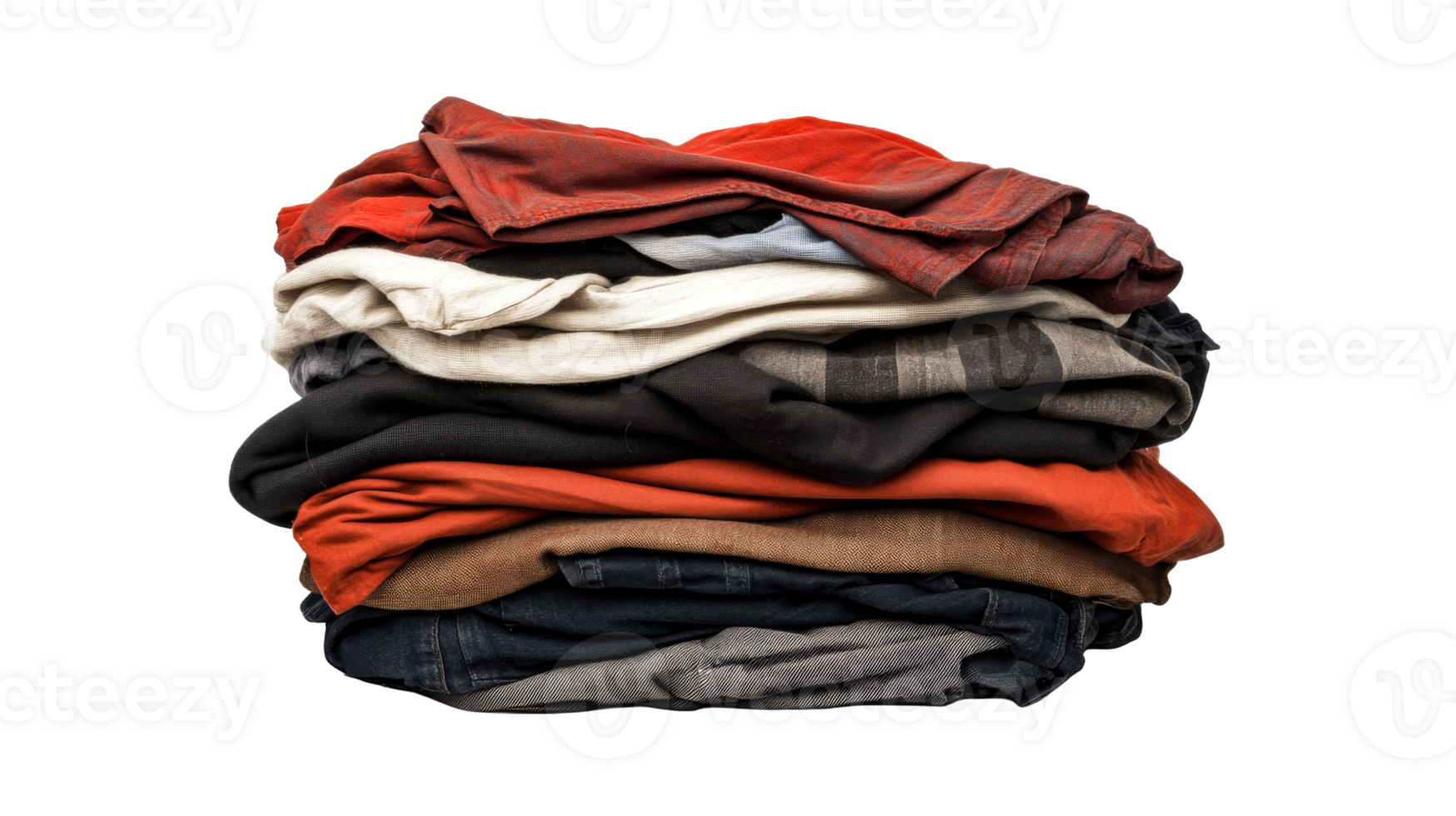 Folded colorful textile clothing apparel stack, cut out transparent png