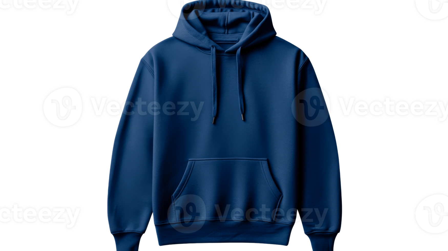 Blue hooded sweatshirt mockup with drawstring, front view, cut out transparent png