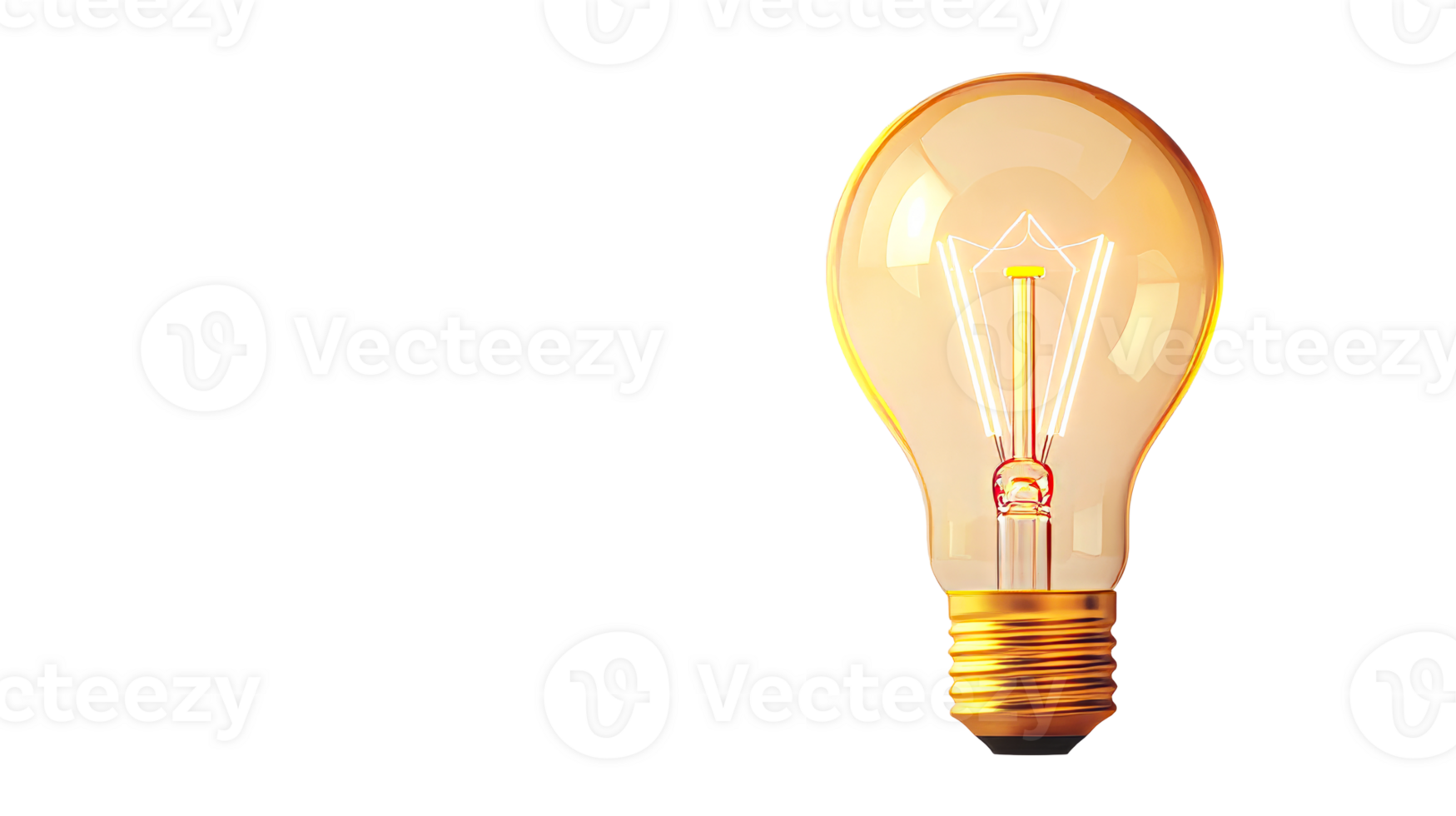 Vintage lightbulb glowing warmly against black background, cut out transparent png