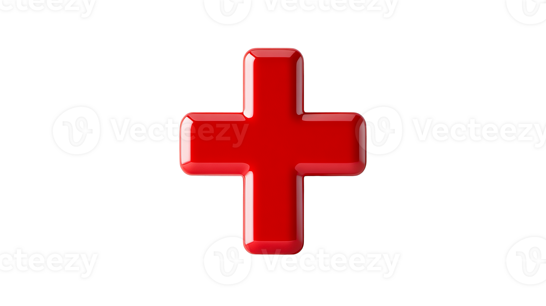 Glossy 3D red plus sign isolated on black background, cut out transparent png