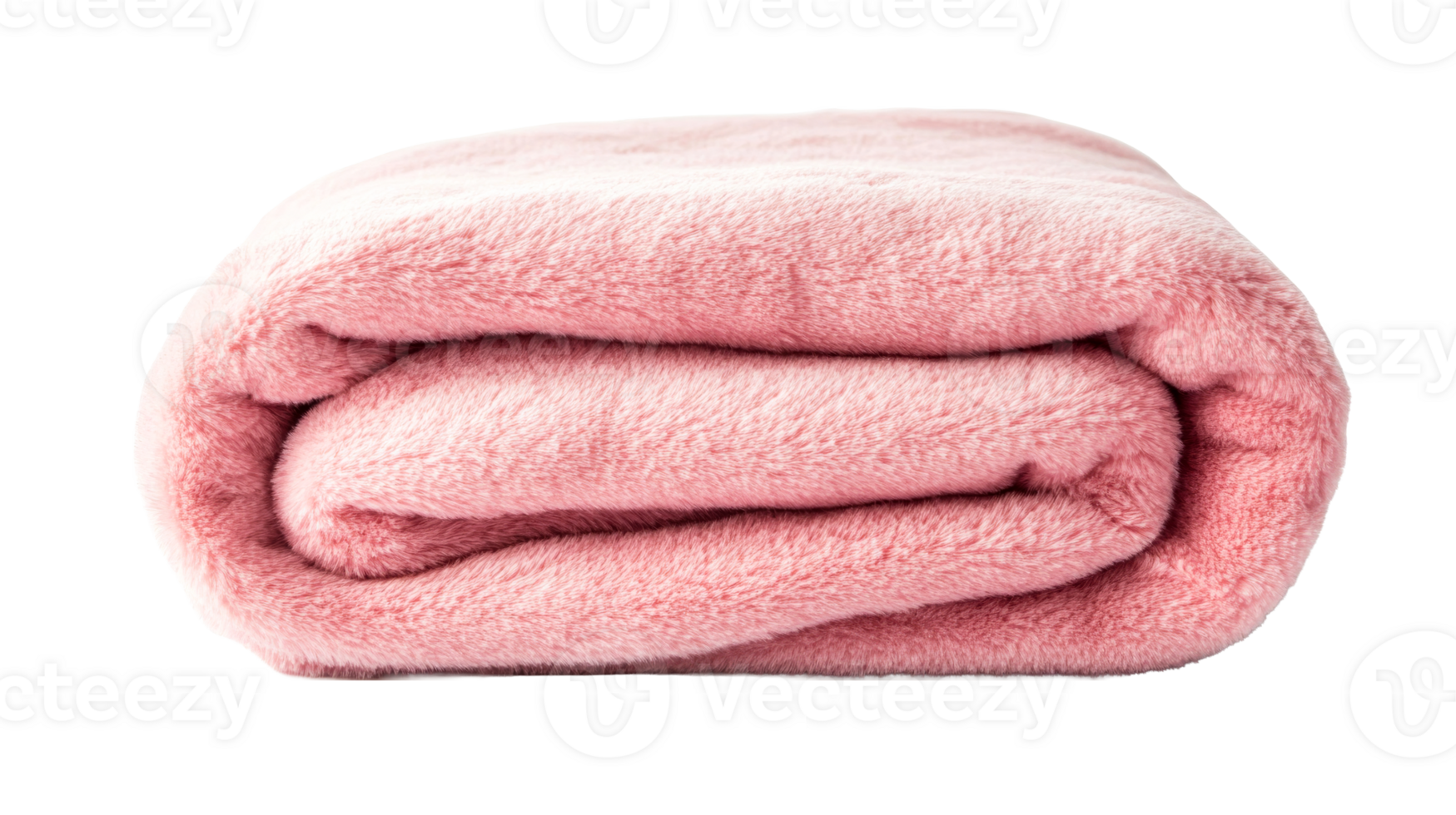 Rolled pink plush blanket, isolated object, domestic textile, cut out transparent png
