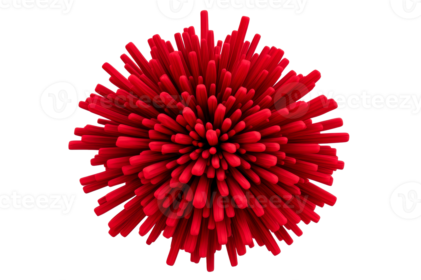 Red sphere of sticks centered in frame, cut out transparent png
