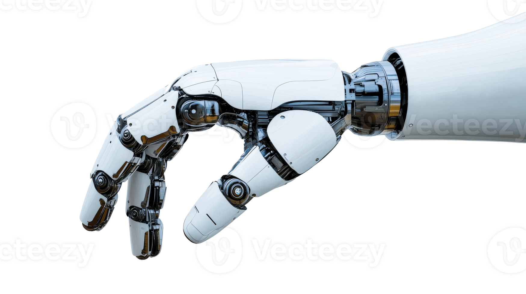 Robotic hand reaching forward with a transparent background png