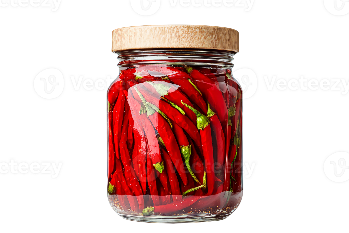 Pickled red chili peppers in jar, transparent png