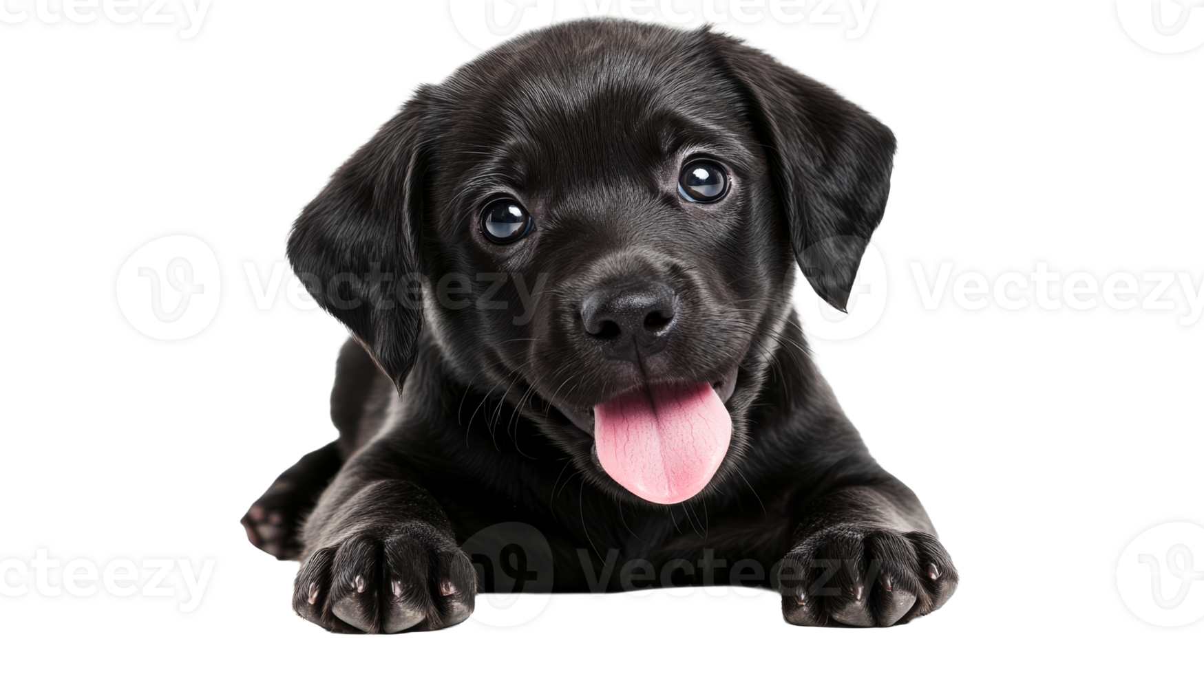 Black Labrador Puppy with Tongue Out on Black, cut out transparent png