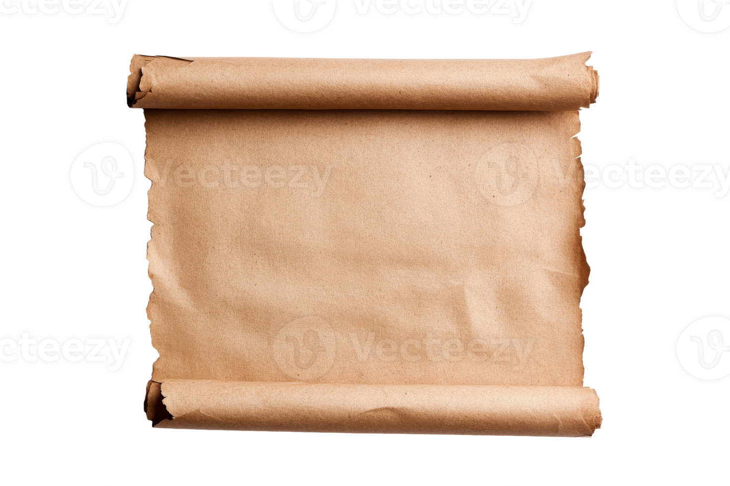 Ancient paper scroll parchment document brown, cut out transparent png