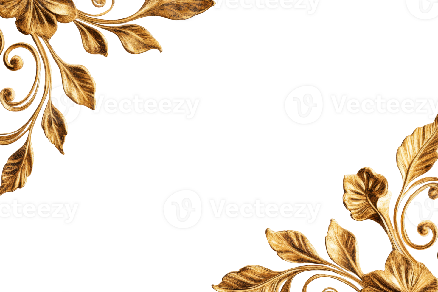 Golden floral pattern frame on black background, cut out transparent png