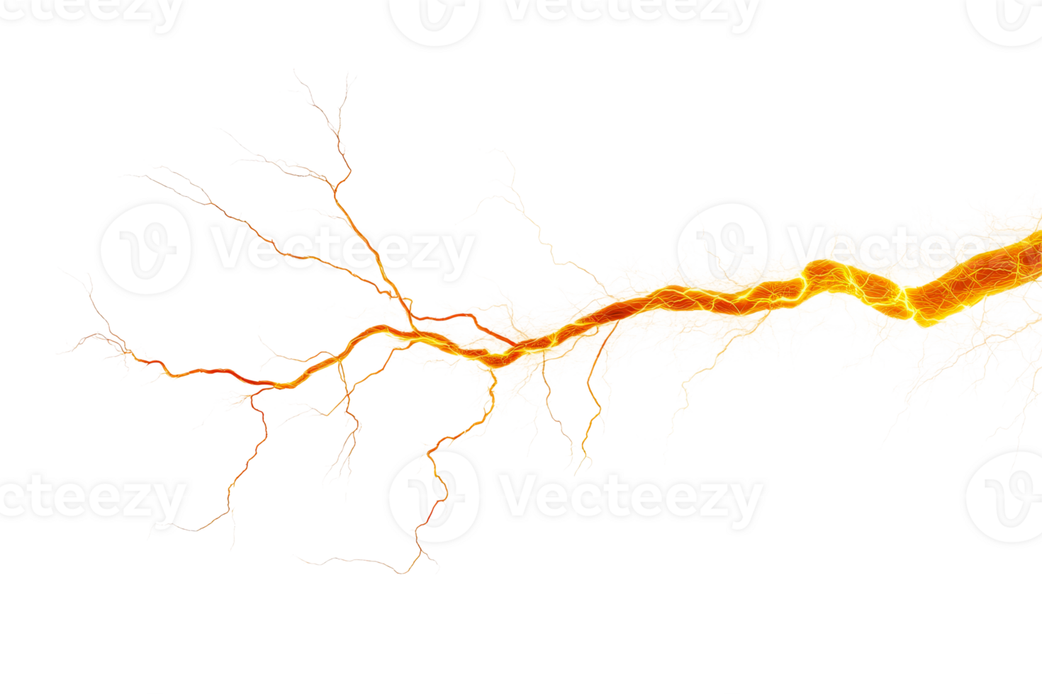 Lightning strike branches with energy flow, veins, cut out transparent png