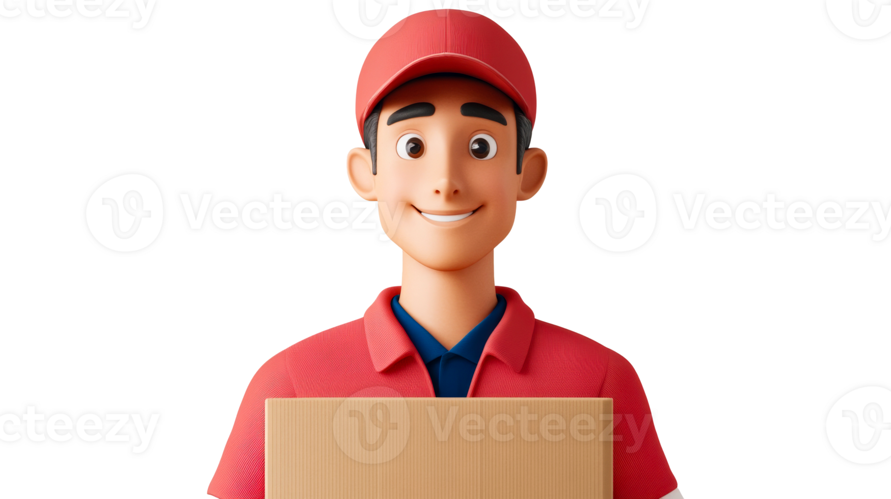 Delivery Man with Package in Red Uniform, cut out transparent png