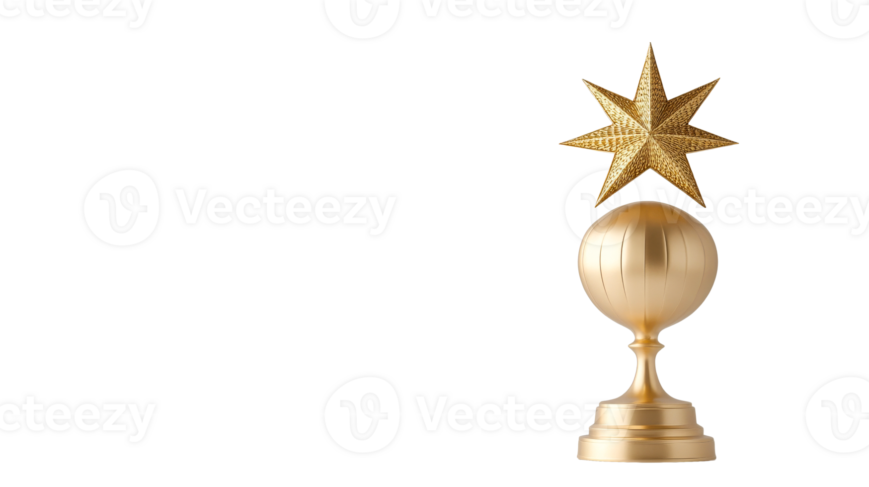Golden trophy with a star and a ball, award achievement concept, cut out transparent png
