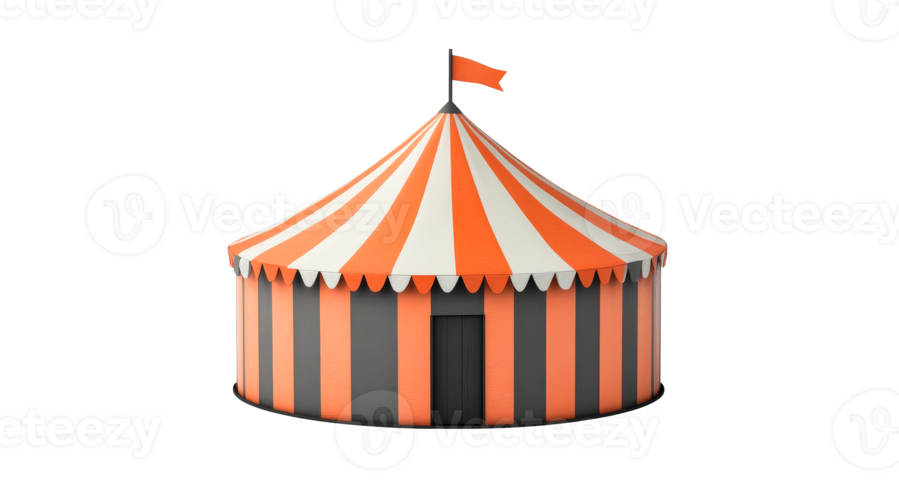 Circus tent orange white stripes, 3D rendering, isolated, cut out transparent png