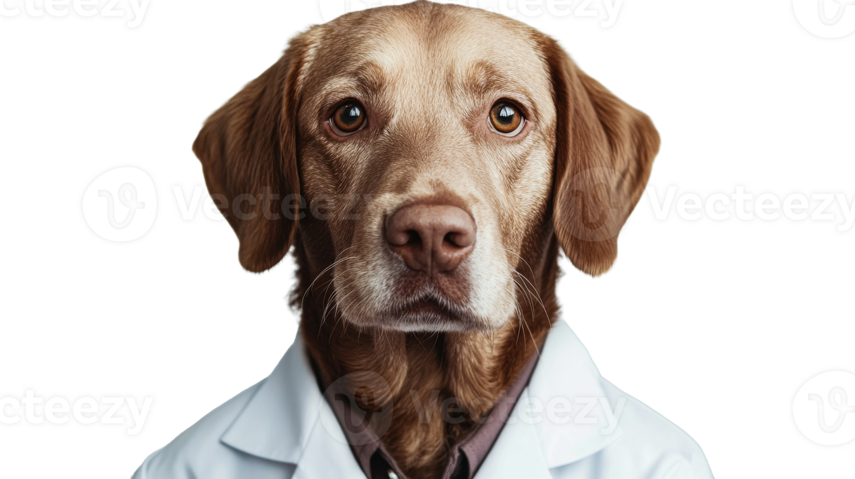 Dog in a lab coat with kind eyes, cutout transparent png
