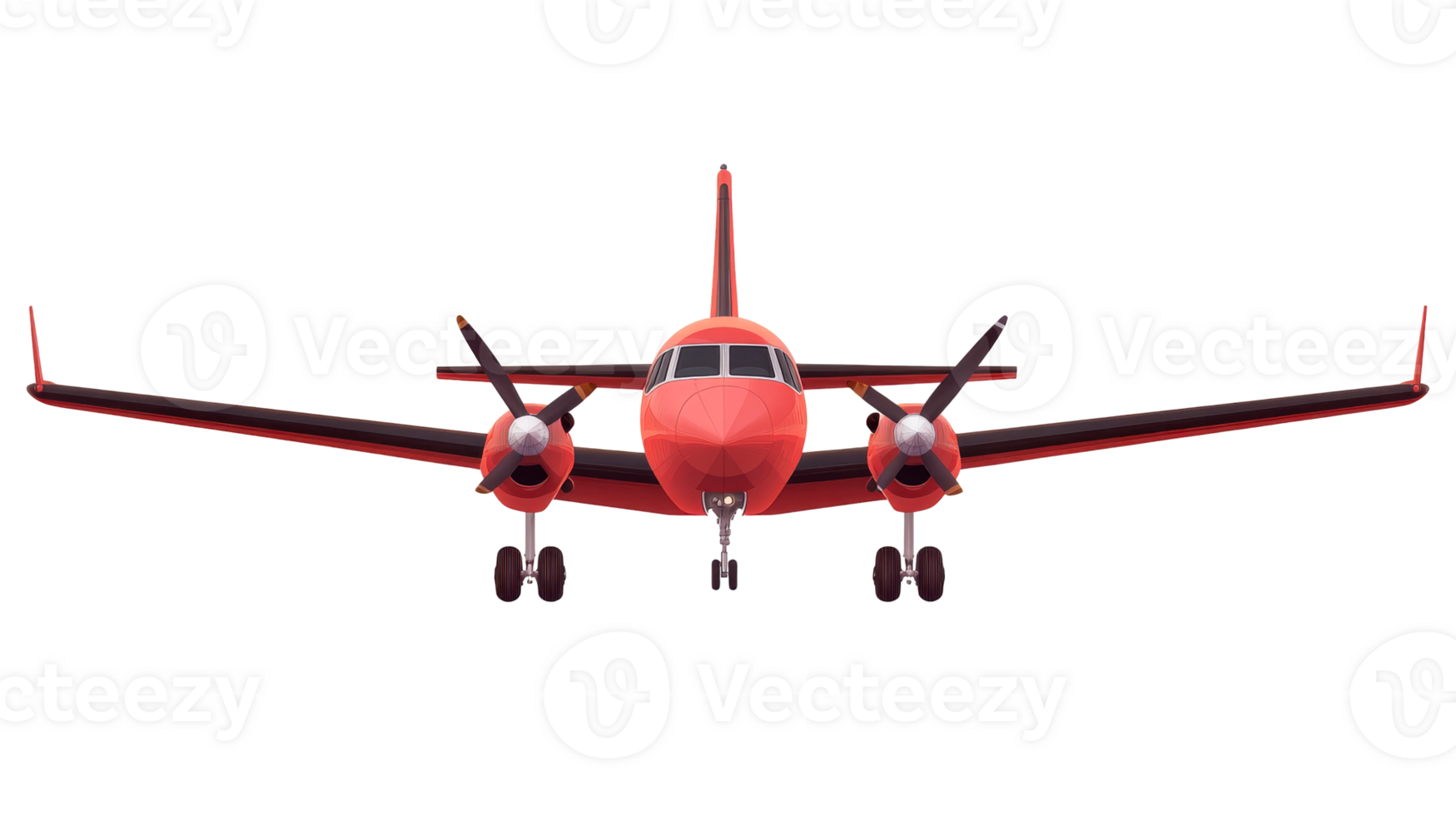 Red twin engine airplane, isolated plane, cut out transparent png