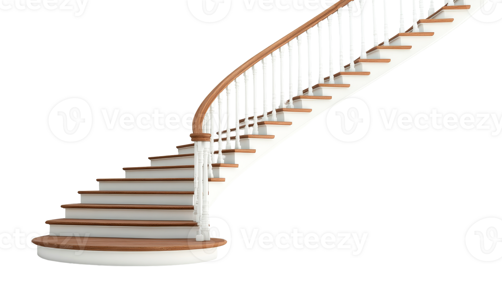 Elegant Wooden Staircase with White Railing Design, cut out transparent png